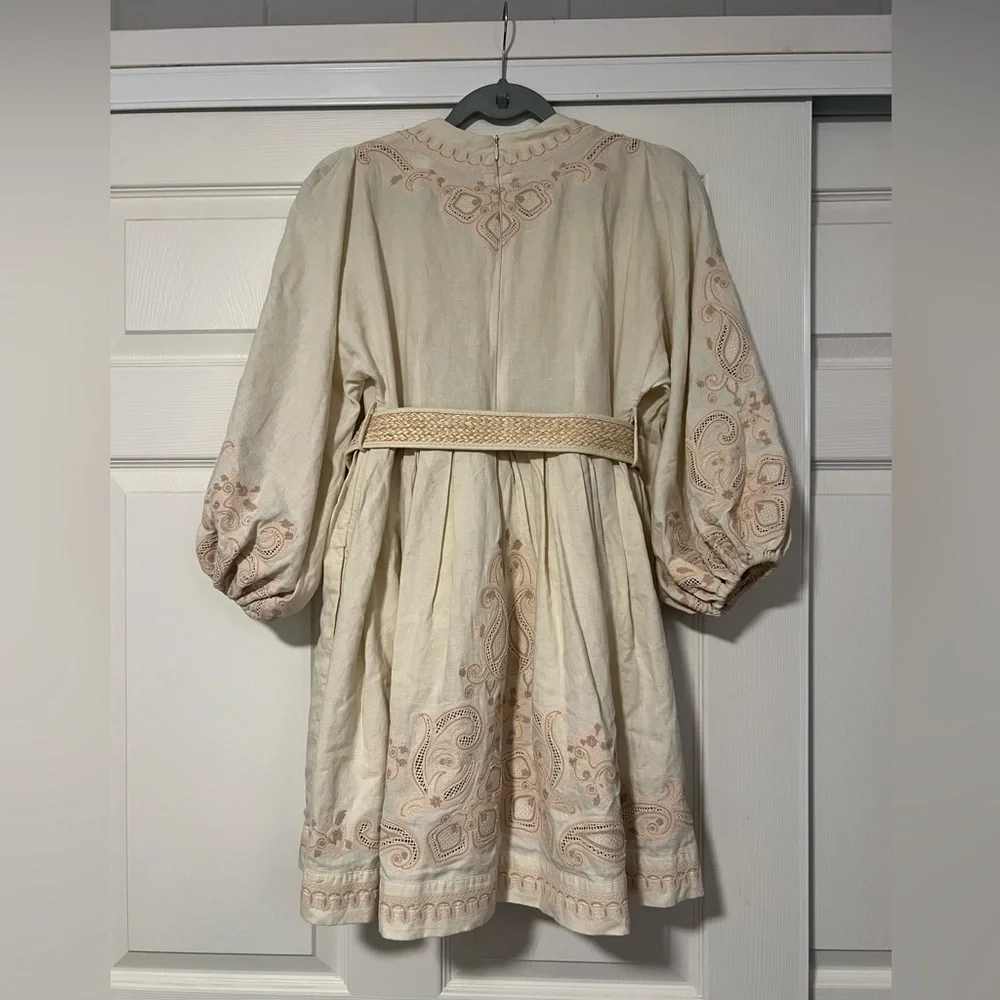 Zimmermann Estelle Embroidered Long‎ Balloon Sleeve Linen Dress Bohemian Fairy - Picture 2 of 8